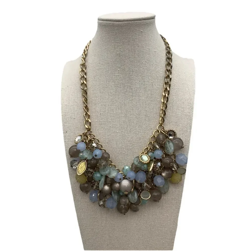 Cha Cha‎ Pastel Blues Grays And Greens Multi Beaded Necklace Statement Fun
